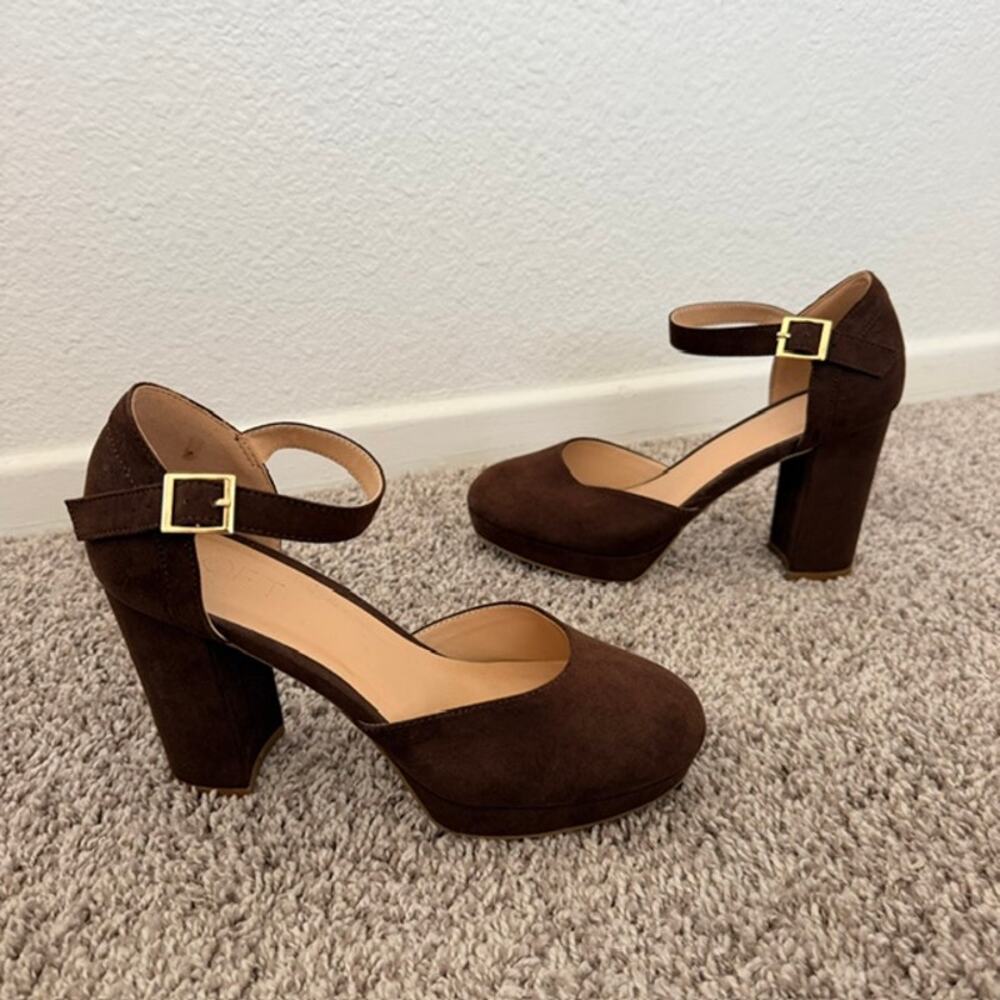 Loft Ankle Strap Platform Shoes 3-3/4" Heel .5" Platform Faux Suede Women's 6.5
